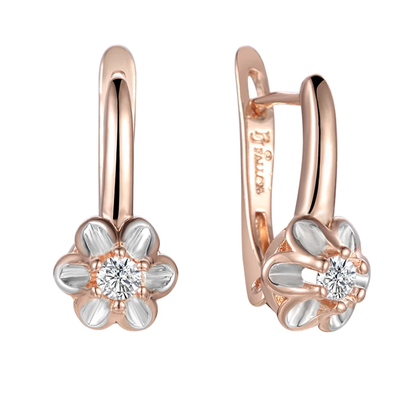 Dangle Earrings Drop Earrings Flower Earrings FJ Women Girls White Flowers 585 Rose Gold Color Dangle Drop Earrings
