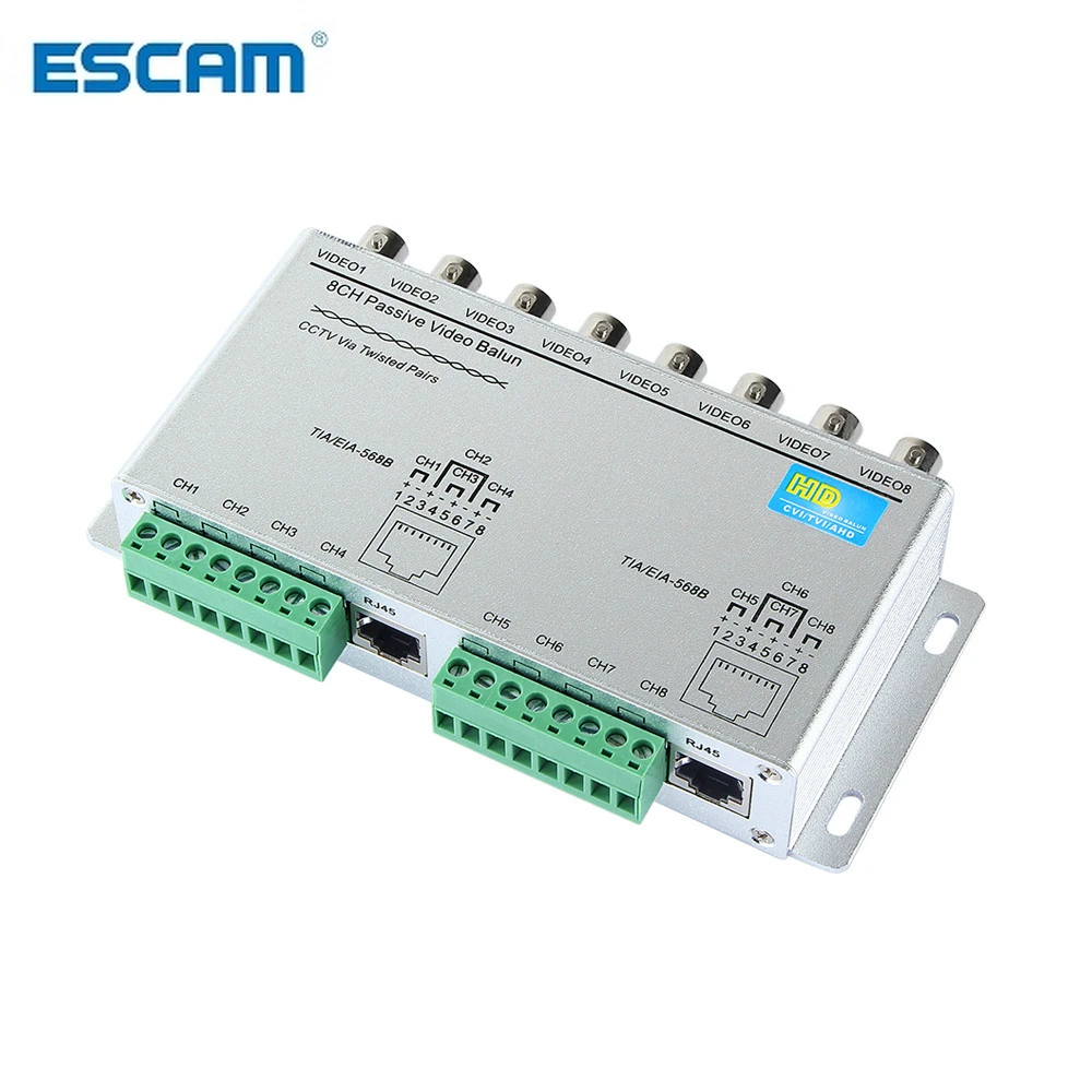 Transmisor pasivo de 8 canales, adaptador de vídeo Balun de 8 canales HD CVI/TVI/AHD, transmisor BNC a UTP Cat5/5e/6, Cable 720P 1080P