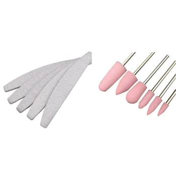 

10 Pieces Nail Files, D Shape, Double Sided, Gray White & 6Pcs/Set Rubber Silicone Nail Drill Milling Cutter Pink