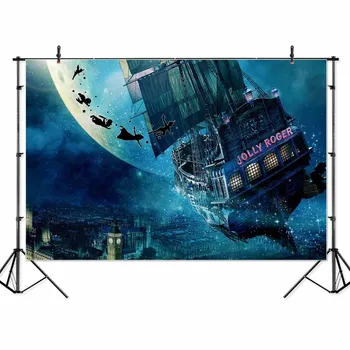 

SeekPro Peter Pan Moon and Warship children kids birthday Banner Photo Backgrounds Studio Indoor Photographic Backdrops