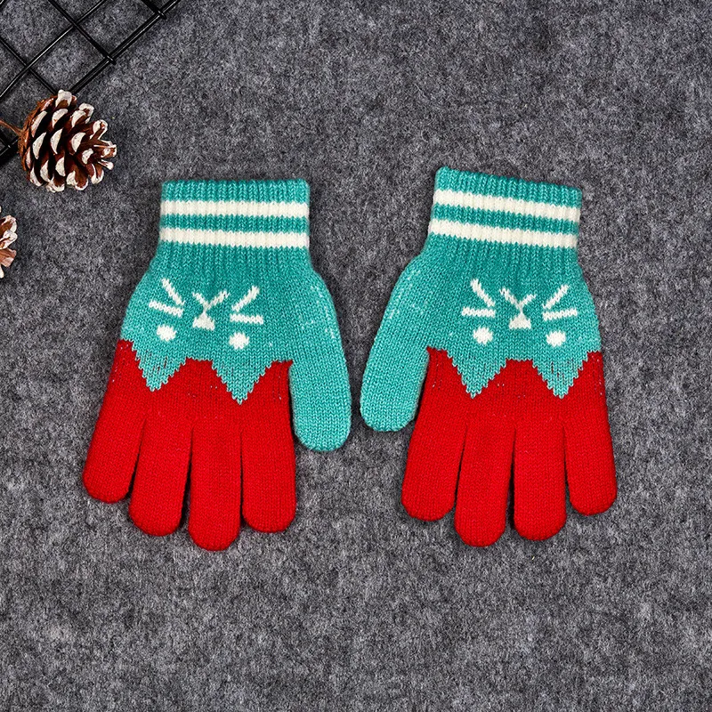 Детские теплые вязаные перчатки; зимние толстые перчатки; защита для пальцев - Цвет: E