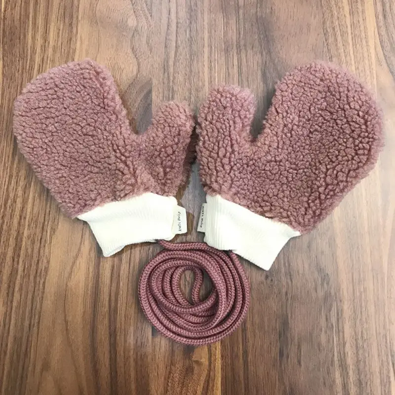 Зимние меховые перчатки для маленьких мальчиков и девочек, теплые рукавицы на веревочке, перчатки для детей, От 4 до 6 лет для малышей - Цвет: Z