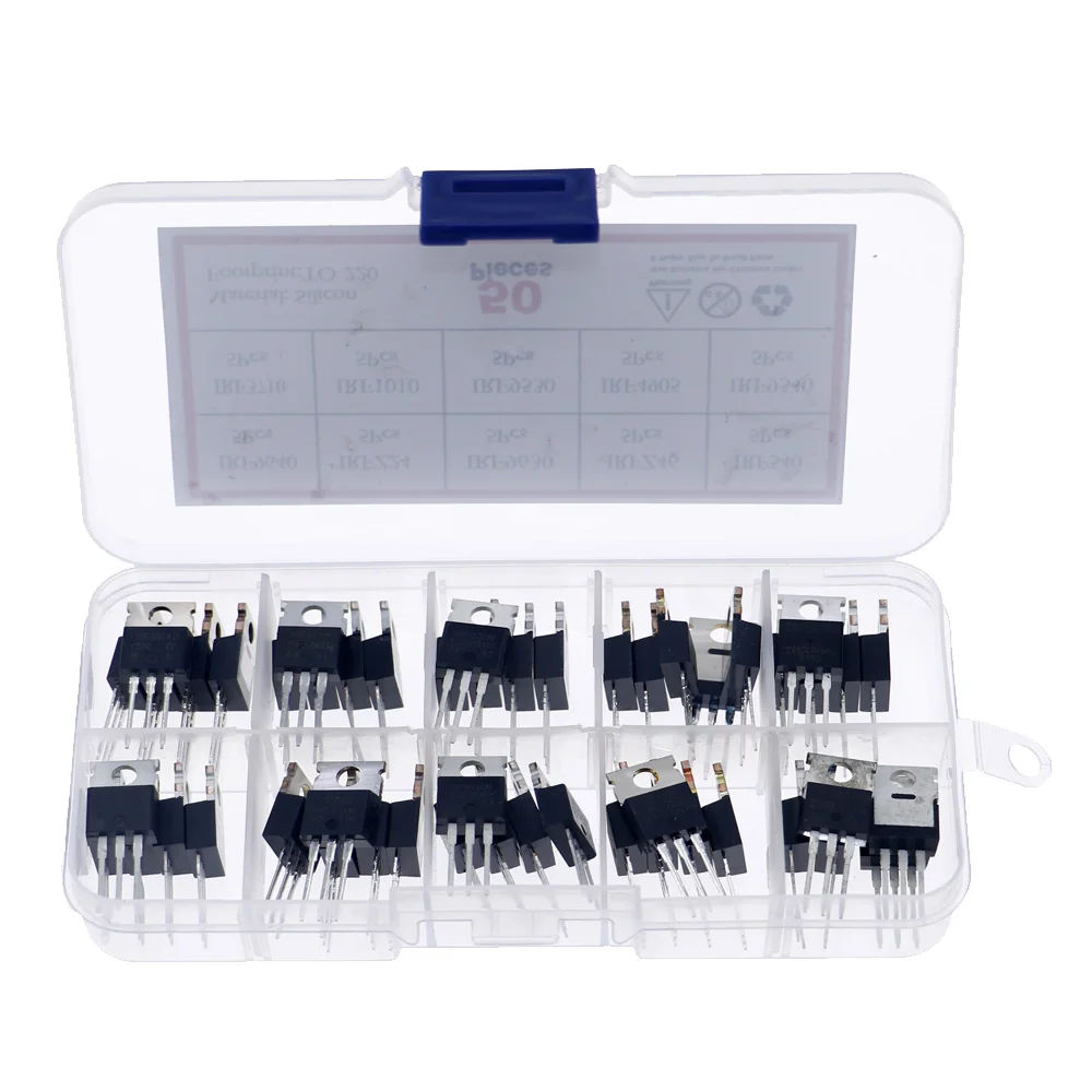 50Pcs/box 10 Values Mosfet Transistor Kit IRF9640 IRFZ24 IRF9630 IRFZ46 IRF540 IRF3710 IRF1010 IRF9530 IRFZ44 IRF9540 IRF4905 |