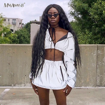 

Mnealways18 Two Pieces Set Woman Suit Long Sleeve Crop Tops Women Hoodie Sets Gray 2 Pieces Skirt Streetwear 2019 Autumn Winter