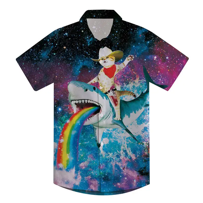 Повседневная Детская летняя рубашка с принтом в гавайском стиле; пляжная одежда с принтом акулы; крутая рубашка с короткими рукавами и отложным воротником для мальчиков - Цвет: TZDC038