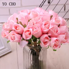 YO CHO розы Букет Искусственный шелк 12 голов Роза шампанское красный свадебные букеты для дома вечерние украшения свадебные принадлежности
