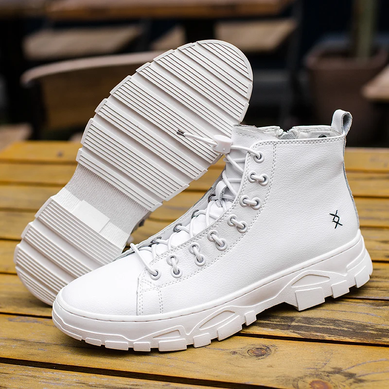 VRYHEID Genuine Leather Men Boots Fashion Casual Trend Waterproof Snow Boots High-top Non-slip Sole Short Ankle boots Man Bota