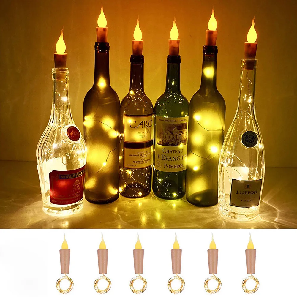 10PCS 1M/2M Holiday Light String Candle Flameless Wine Bottle Cork Fairy String Lights DIY Mini Flame Cork Light for home decor