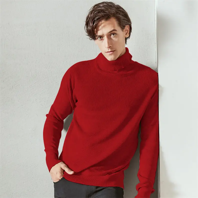 MuLS Sweater Men Pullovers High-Neck Cotton Turtleneck Sweater Jumpers Christmas Red Autumn Winter Thick Warm Male Knitwears DropShip 2