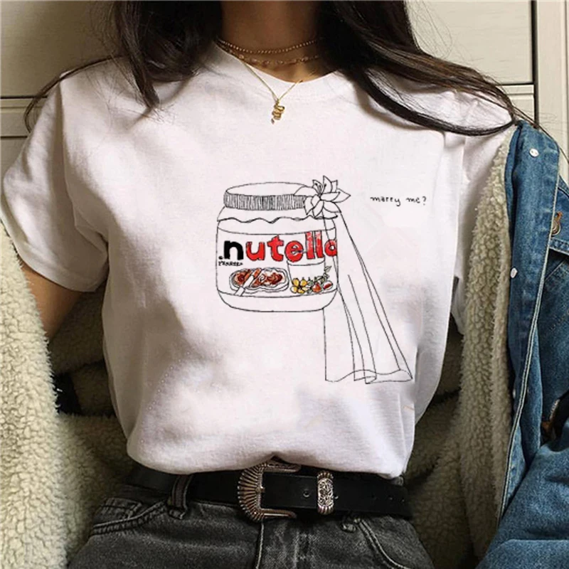 Nutella футболка с принтом женская 90s Harajuku Kawaii модная футболка Милая футболка с графическим рисунком корейский стиль Топ Тройники женские