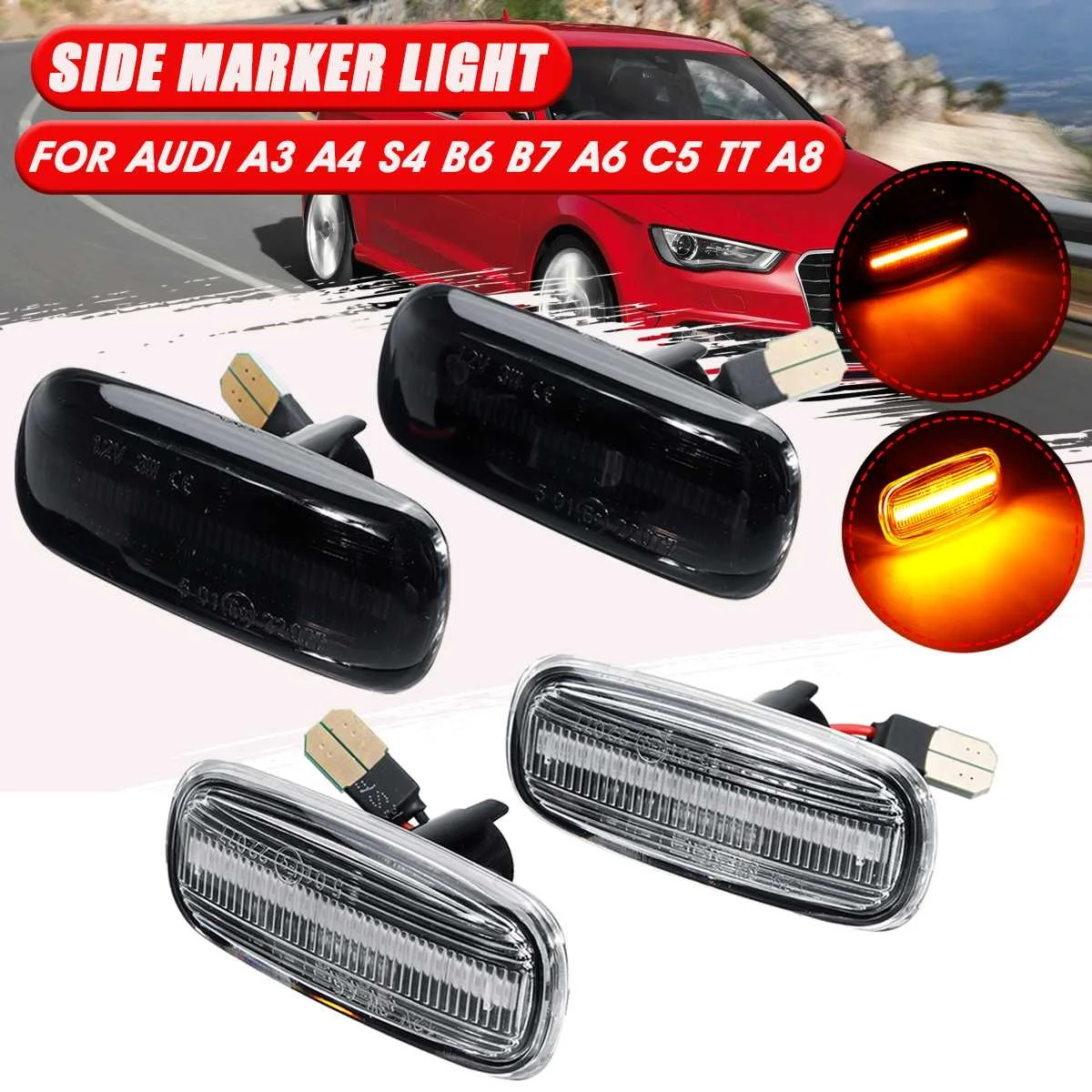 

Pair LED Side Marker Turn Signal Lights Fender Side Indicator Lamps Amber For Audi A3 S3 8P A4 B6 B8 B7 S4 RS4 A6 S6 C5 C7