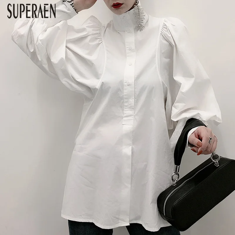 

SuperAen 2020 New Spring Women Shirts Solid Color Cotton Wild Shirt Female Fashion Long Sleeve Europe Women Clothing