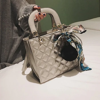 

Ladies Handbag small Ribbon Hair ball Shoulder bags for women Tote bag PU Leather female Messenger bag Brand Designer bolsa red
