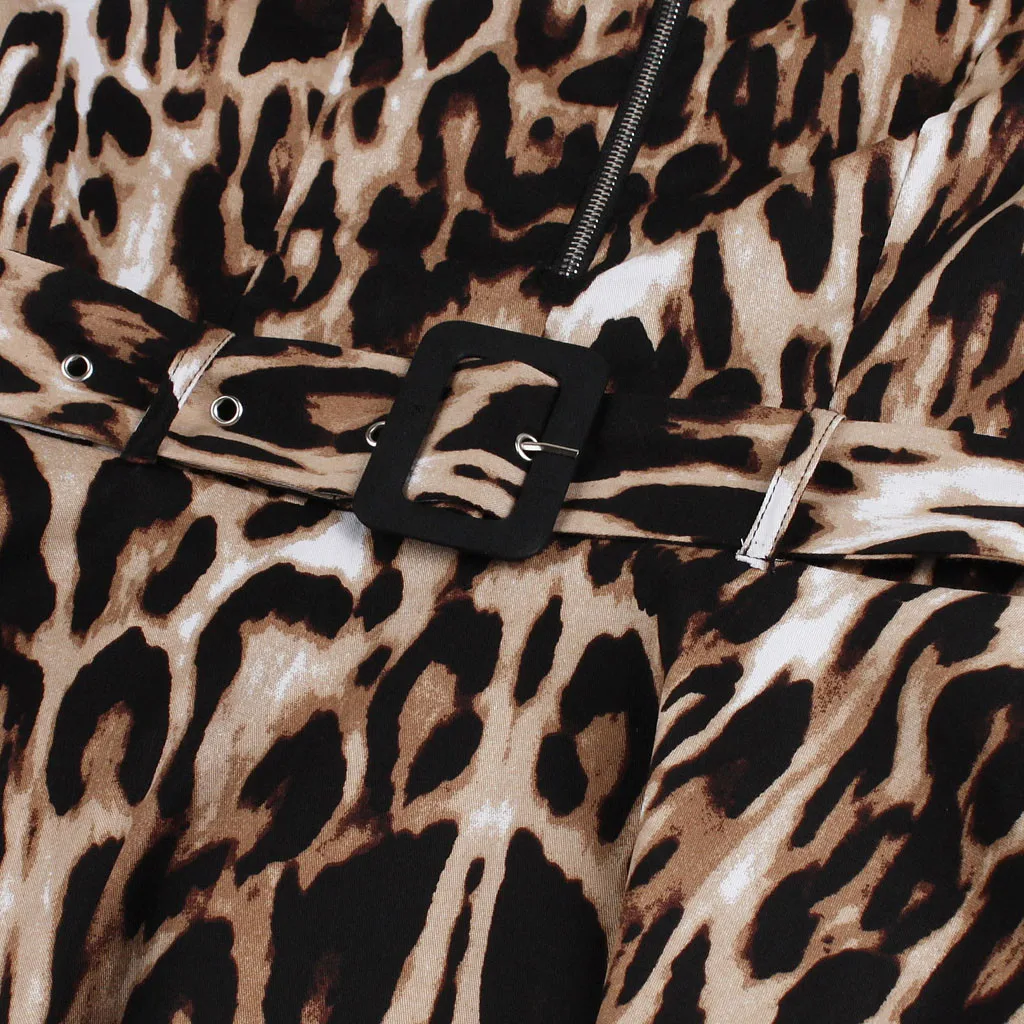 JAYCOSIN Leopard Print Dress Women Vintage Dress Half Sleeve Zipper O-neck Ball Gown Sexy Party Dress Vestidos de fiesta