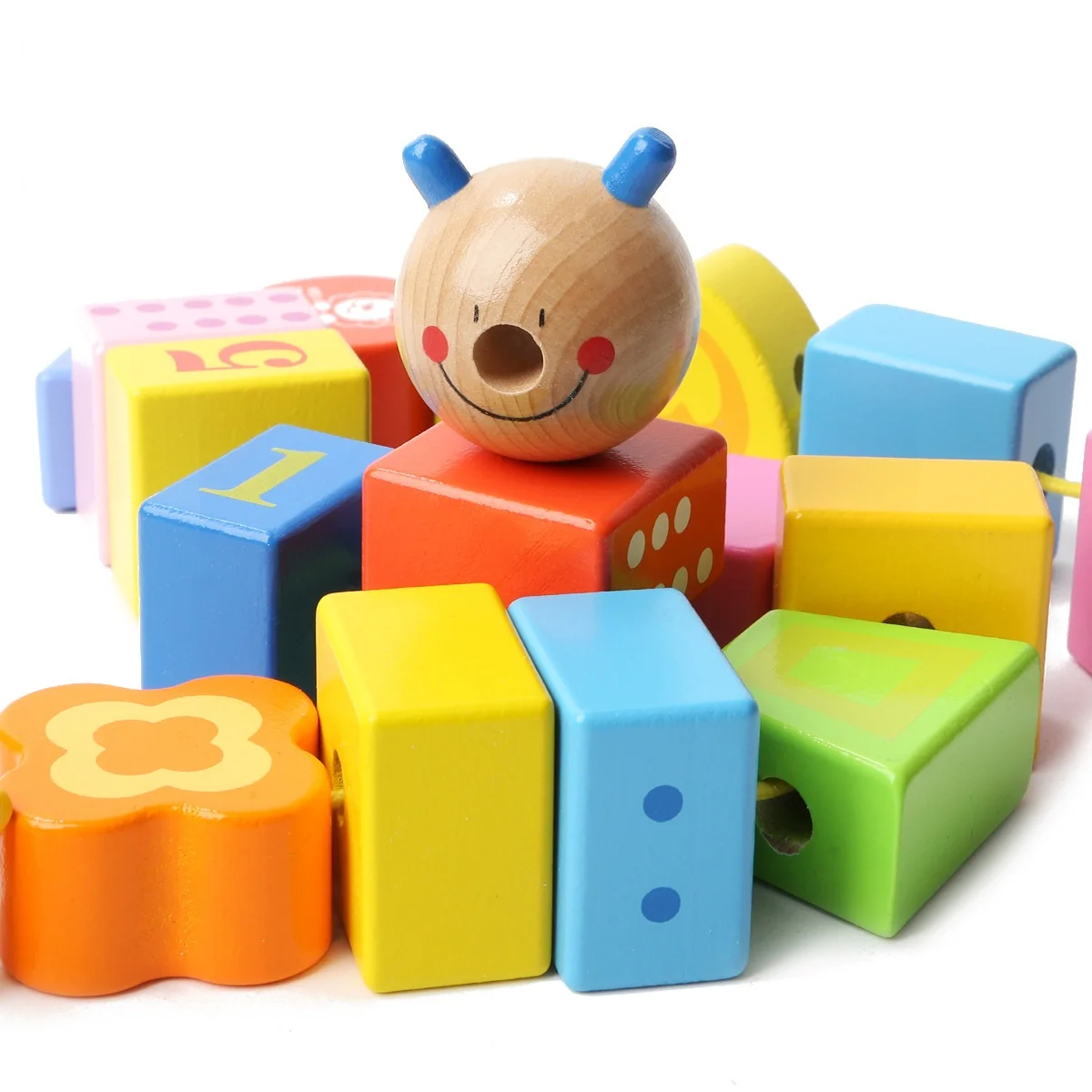 

Baby Caterpillar Beaded Threading Block Digital Shape Cognitive Early Learning Game Educational Toys DIY Building Blocks