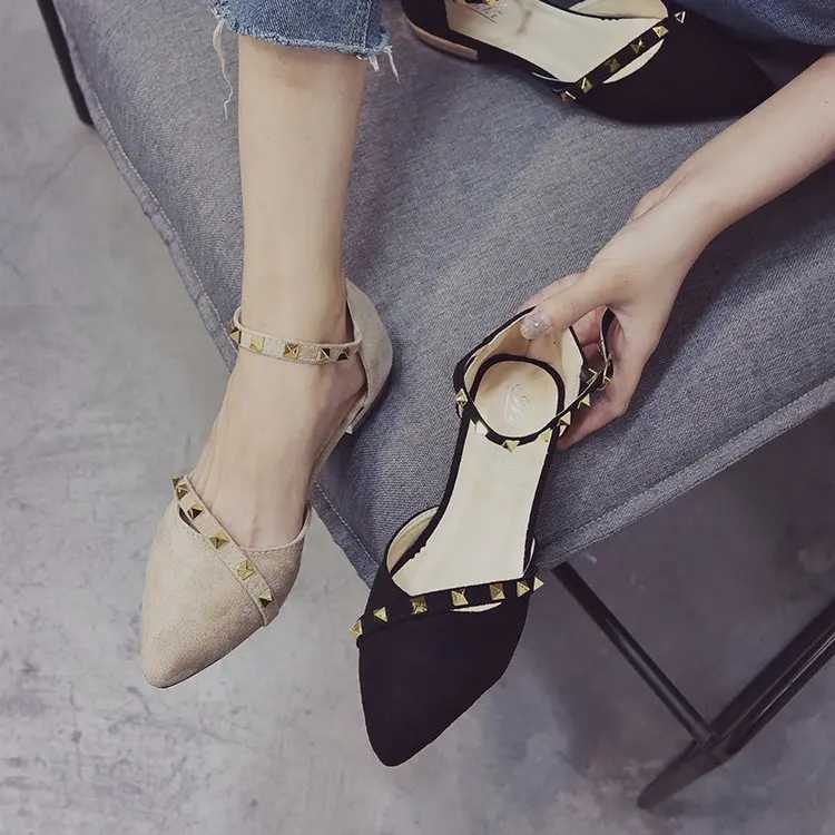 

Fairy Shoes Retro Low Heel WOMEN'S Shoes Hallow Straight-line Buckle Single Shoes Korean-style Rivet Versatile Summer Pointed-To