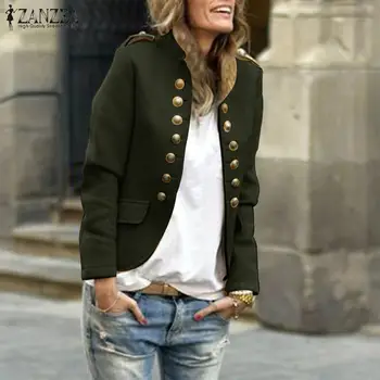 

Winter Coats Women Autumn Long Sleeve Fashion Jackets ZANZEA Plus Size Casual Overcoats Female Solid Outwear Stand Collar Casaco