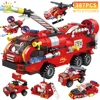 HUIQIBAO 387pcs 6in1 Fire Fighting Trucks Car Helicopter Boat Building Blocks City Firefighter Firemen Figures Bricks Toys Child ► Photo 2/6