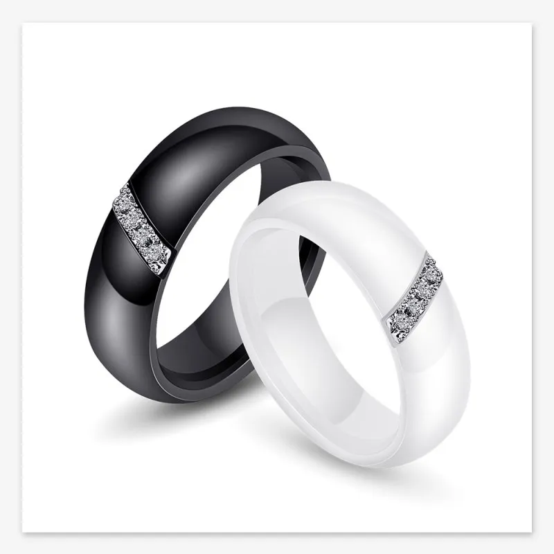 Hot Europe Simple ceramic ring 2 Colors Women Crystal from Swarovskis For Lovers inlaid zircon jewelry Fit Wedding