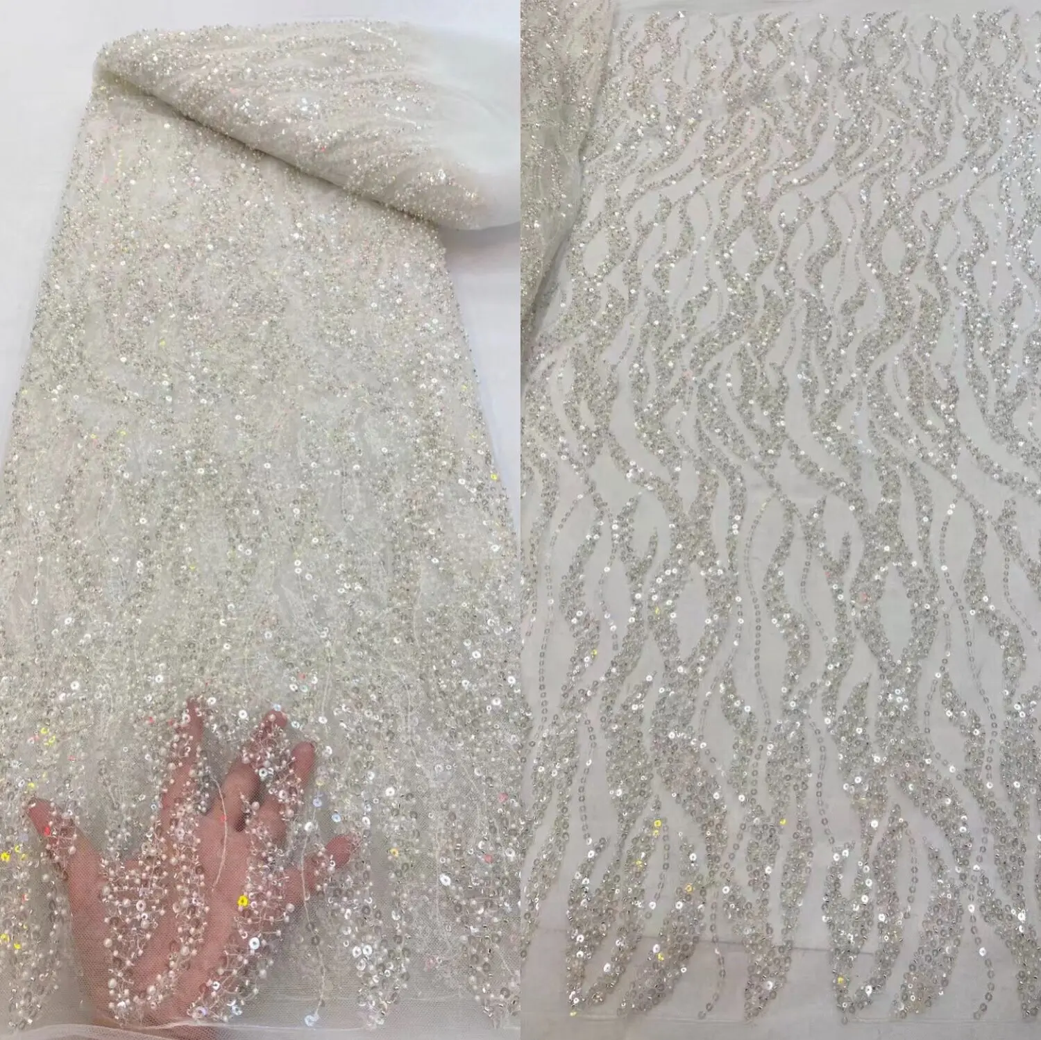 

New Sequin and beads Embroidery ZH-3888821 French Tulle African Lace Fabric New High Quality Nigerian Women Wedding Materials