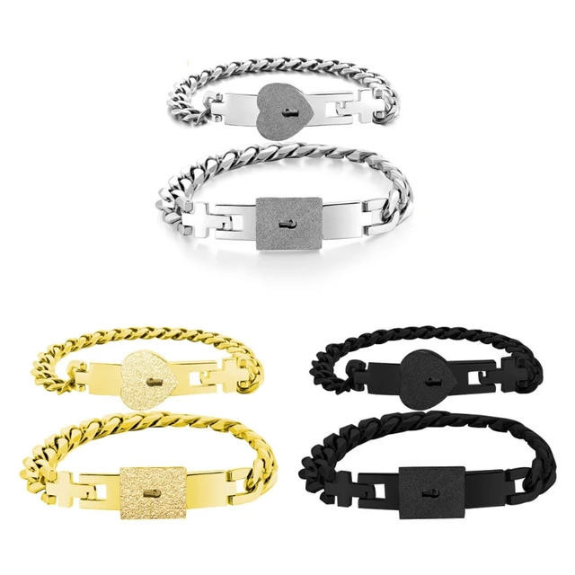 2Pcs Stainless Steel Lover Heart Love Lock Key Bracelet Kit Couple Jewelry  Sets