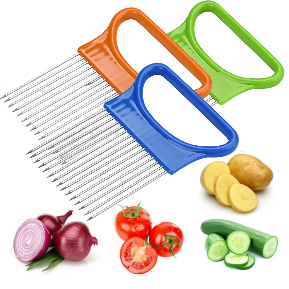 

2019 New Shrendders & Slicers Tomato Onion Vegetables Slicer Cutting Aid Holder Guide Slicing Cutter Safe Fork