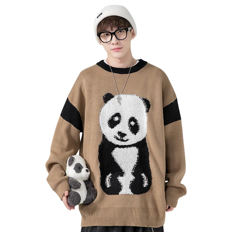 

Men Lovely Panda Print Sweater Harajuku Fashion Knitted Autumn Winter Pullover Student Sweater Fashion Long Sleeve Streetwear