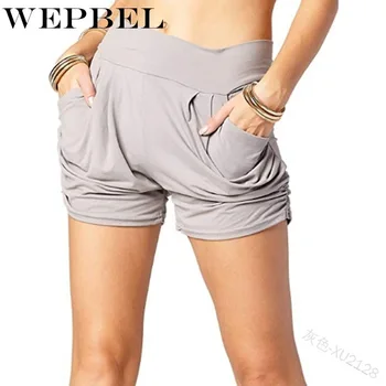 

WEPBEL Summer Streetwear Casual Running Gym Sports Short Harem Pants Women Solid Color Loose Pocket Shorts
