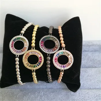 

10pcs/lot 4mm Brass Bead Handmade Black Rope Bracelet Loop Rainbow Jewelry Bracelet