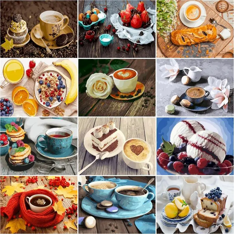 RUOPOTY рамка Сделай Сам Картина маслом по номерам торт кофе Diy наборы акриловые