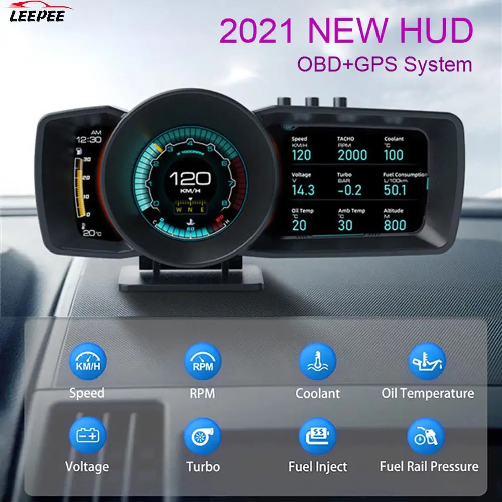 Crumye Head Up Display Auto HUD - OBD2 + GPS Dual System - Tachometer Mit Turbo RPM Alarm