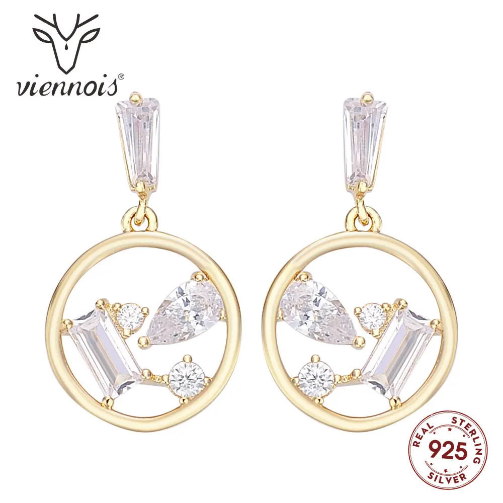Viennois Dangle Earrings For Women Gold Color Zircon Round Design Female Metallic Party Jewelry 2020 | Украшения и аксессуары