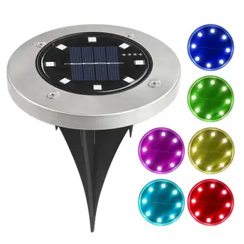 

Solar Ground Lights 8 LED Waterproof Disk Lights Stainless Steel Outdoor In-ground Lights RGB Gradient Color Lawn Light