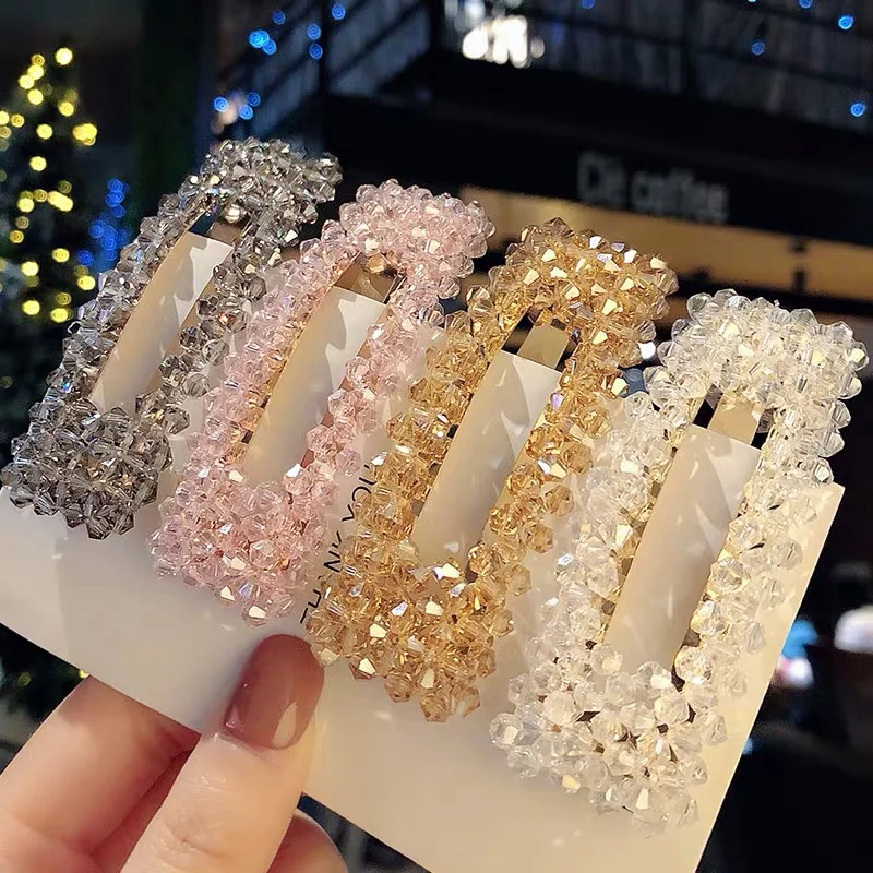 

Luxury Crystal Bead Barrettes For Women Hair Accessories Hairpins Wedding Jewelry Gold Geometric Korean Hairgrip Girl Tiara 2019