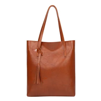 

2019 Fashion Women Solid Color Tassel HnadBag Phone Bag Shoulder Bag Shopping Bag PU Leather Bag Large Capacity Bag 1129