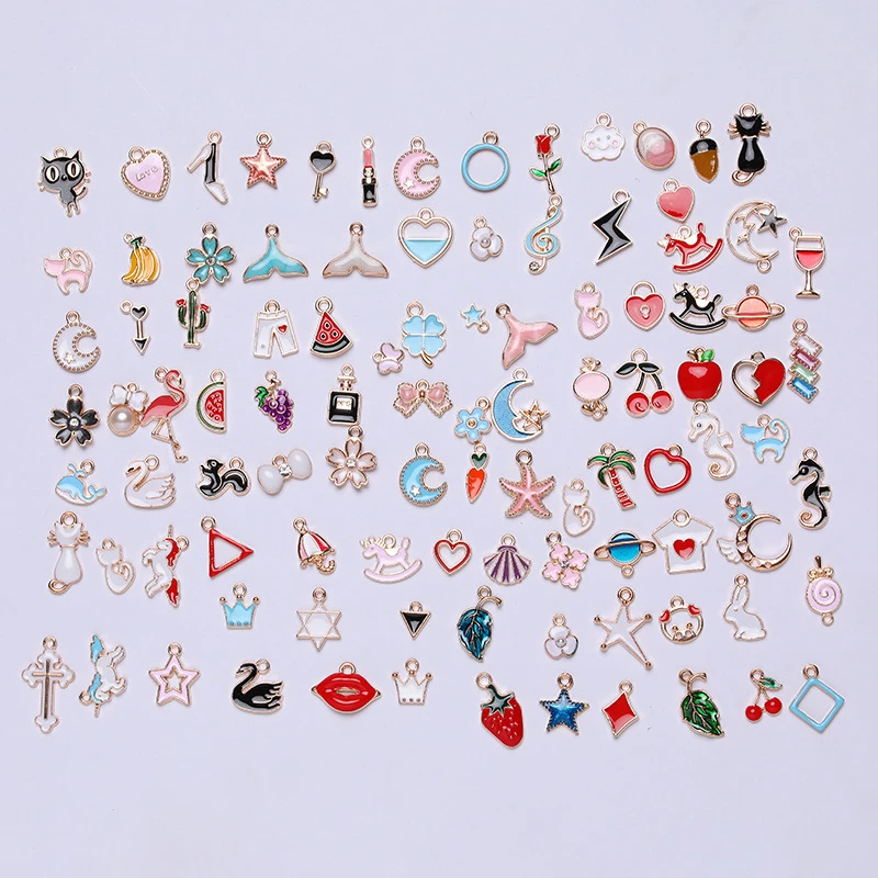 

100pcs/Lot Mixed Styles Enamel Plated Color Zinc Alloy Random Girl's Life Charms Pendant DIY Handmade Craft For Jewelry Making