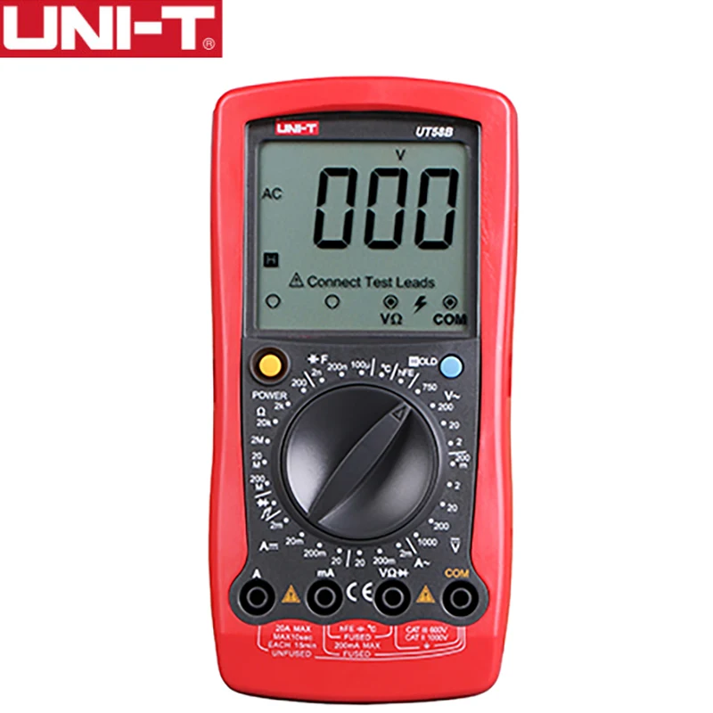 UNI-T UT58C цифровой мультиметр для удержания данных ручной диапазон AC DC Вольтметр Амперметр Омметр Емкость Частота Температура Тестер
