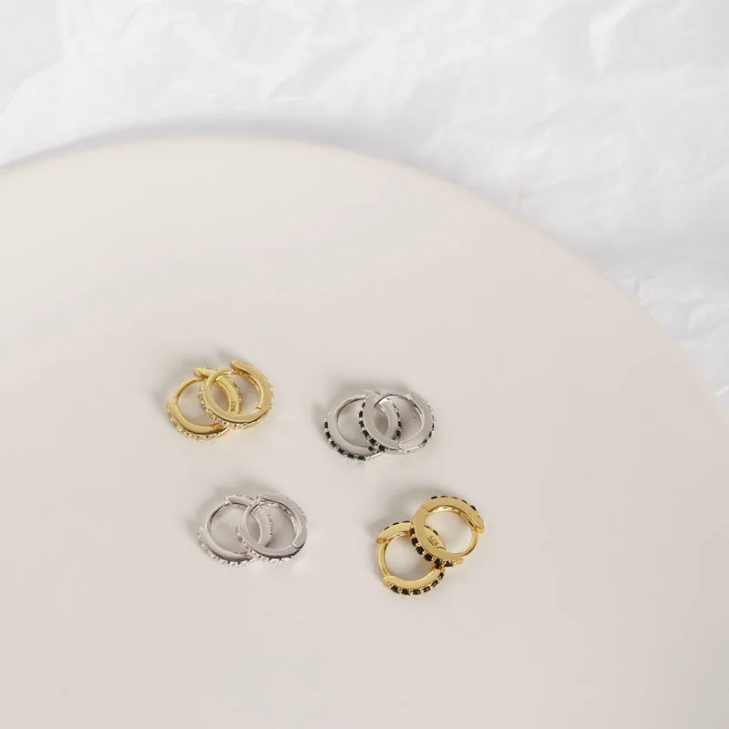 DAIWUJAN новые черные мини циркониевые серьги унисекс 925 пробы серебряные маленькие круглые серьги-гвоздики для женщин ювелирные изделия