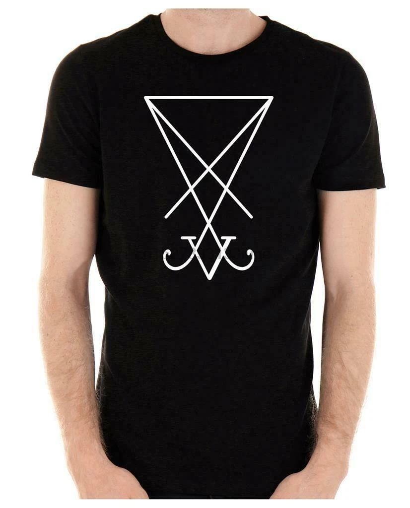 Белый sigil Of Lucifer Символ Футболка Альтернативная печать сатаны скрытую Костюмы