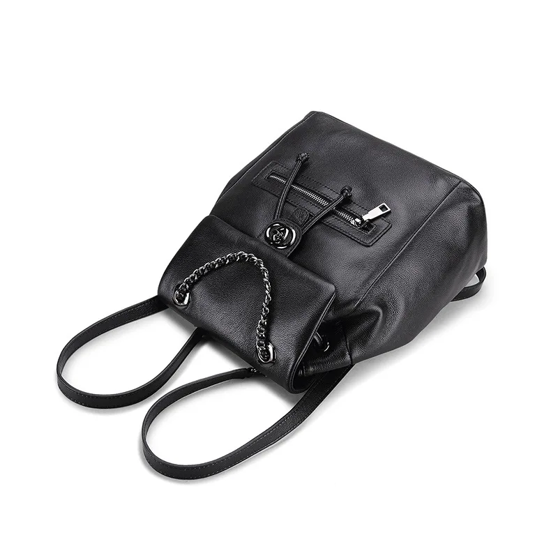

New Style Leather Backpack WOMEN'S Bag Simple Leather Backpack Multi-functional Shoulder Lock Backpack