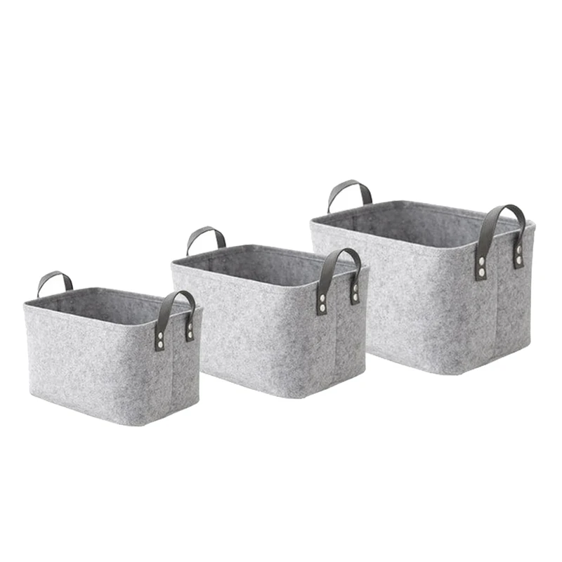 3 Pcs Felt Storage Boxes with Two Handles Foldable Laundry Basket for Closet Bathroom Bedroom Toy (Grey) | Дом и сад