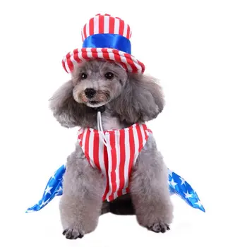 

Pet Blue Polyester Halloween Costume Hat Set American Flag Pattern for Small Dog Boy