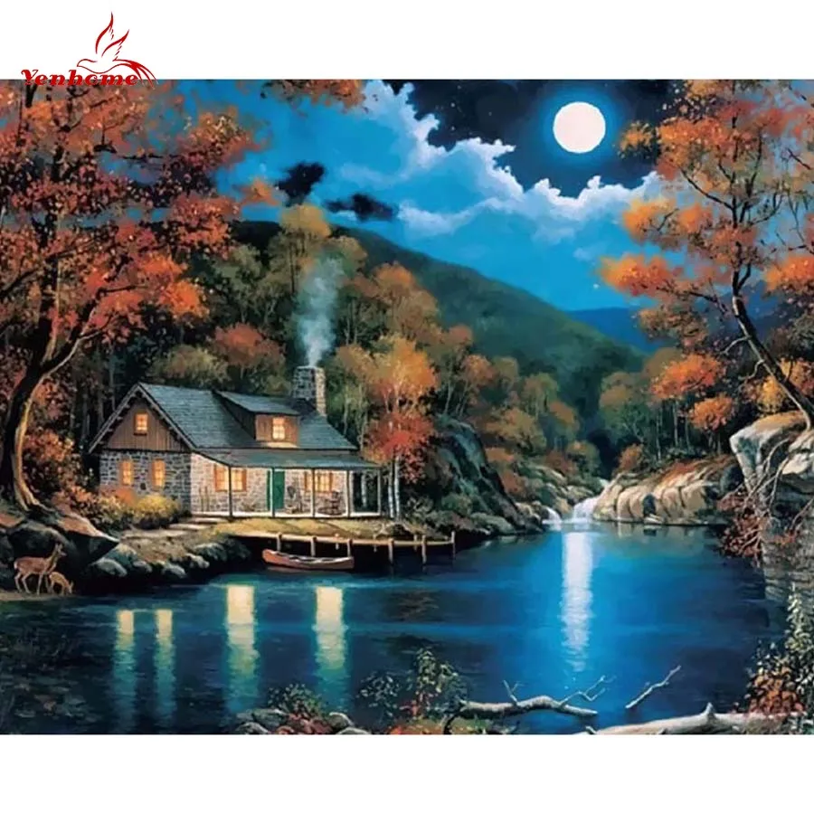 

Modern Fasthion Acrylic DIY Oil Painting by Numbers Canvas Painting Quiet Moonlight Wall Pictures for Living Room Wall Art Mural