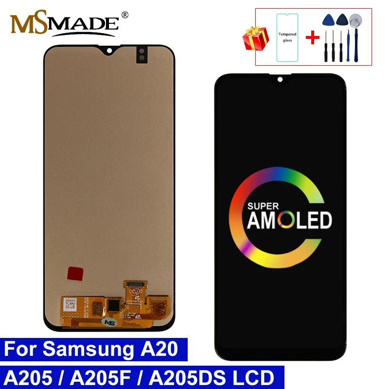 Super AMOLED для Samsung Galaxy A20 2019 дисплей A205 SM A205F ЖК экран дигитайзер Замена