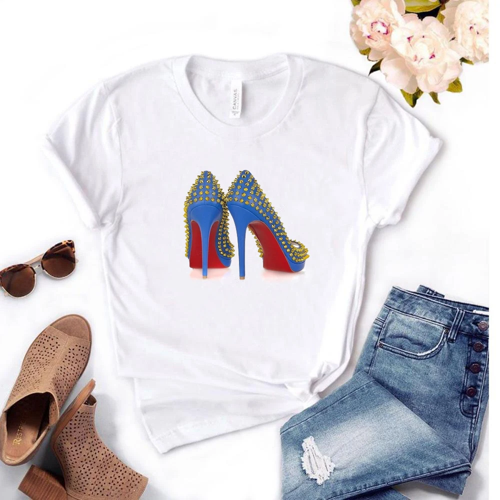 

Streetwear Women's White T-shirt Shirt Got High heels Picture Women Girl T-shirt Casual Tshirt for Print on The Shelf T-shirt