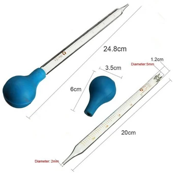 

24.8 x 3.5cm Hot Rubber Head Glass Dropper Glass Pipette Lab Dropper Pipet With Scale Line Blue&Transparent