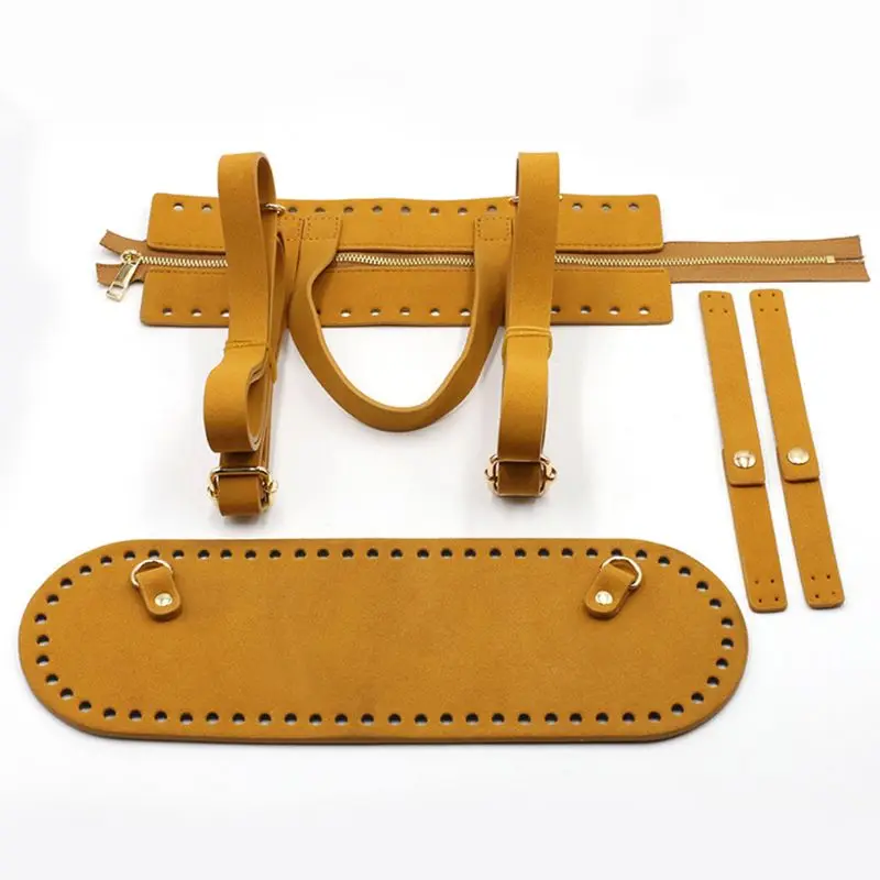 

4Pieces/Set DIY Handmade Pouch Crochet Handbag Accessories Artificial Leather Zipper Strip Bag Bottom Shoulder Strap