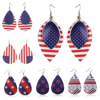 

2019 Vintage PU American Flag Geometric Women Big Dangle Drop Earrings Pendientes Fashion Jewelry Accessories Wholesale-LYD-W4