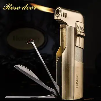 

With Keychain gas Lighter Blue Flame Spray Gun Electronic Lighter 1300C Butane Torch Turbo Lighter Cigar Cigarette Lighters