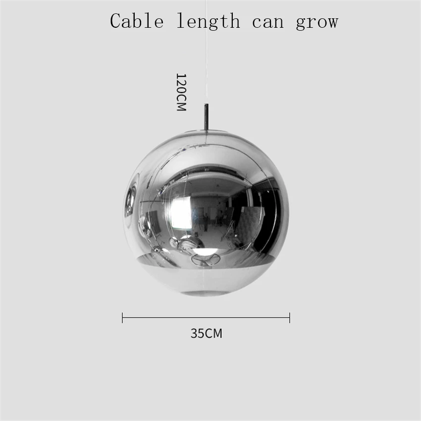 Скандинавский Серебряный Золотой медный абажур, светильник, стеклянный шар, подвесной светильник, круглый светодиодный подвесной светильник, светильник для кухни - Цвет корпуса: Silver 35CM